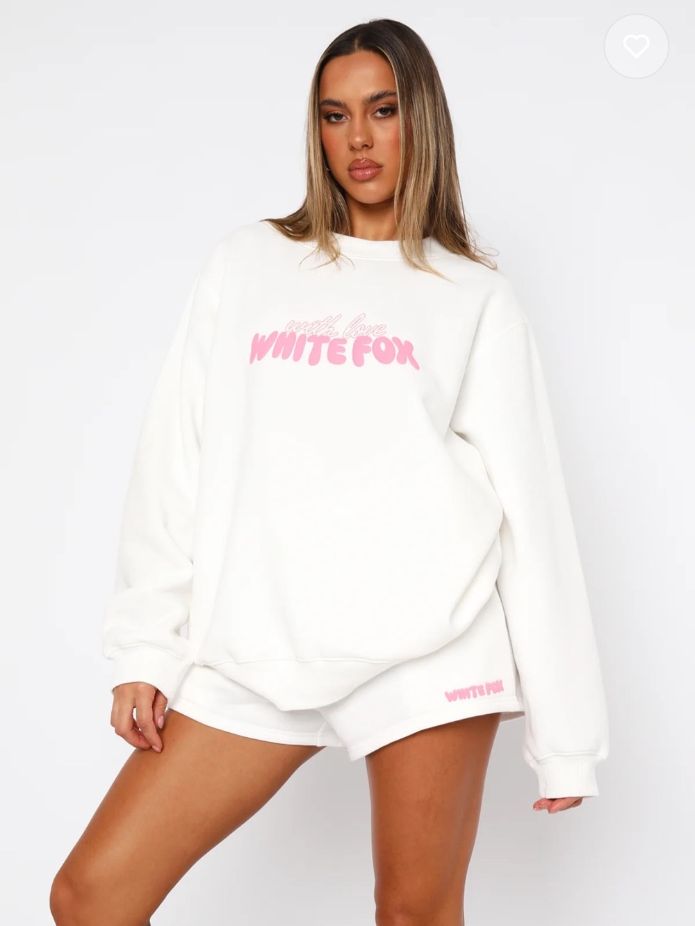 White Fox Boutique White Pullover Sweatshirt with Pink Logo